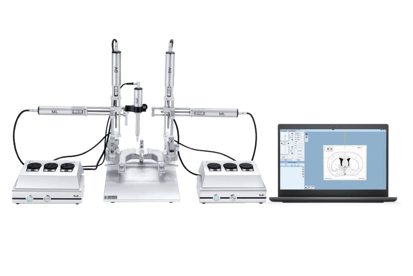 RWD automated stereotaxic instrument with dual manipulators and laptop